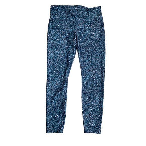OC Pants - OC Athletic Yoga Leggings L Blue Pink Ankle Length Mid Rise Stretch Elastic